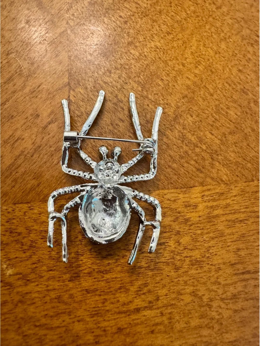 Silver Tone Spider Brooch with Black Rhinestones 308